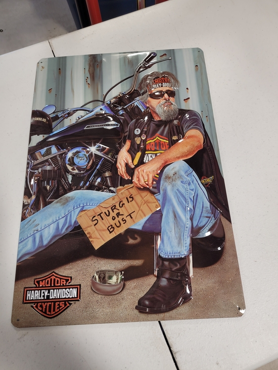 Harley-Davidson Other - Harley-Davidson Biker Metal Sign with Black Motorcycle and Denim Blues